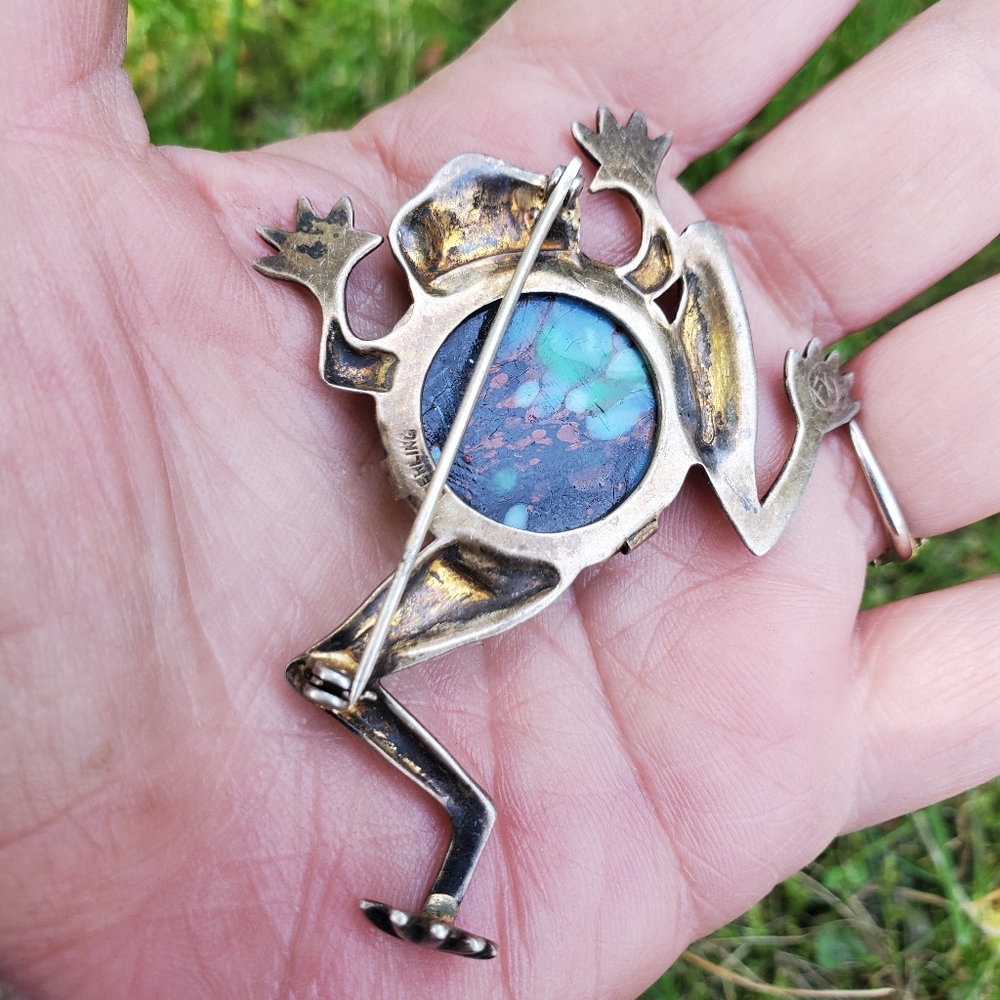 vintage sterling frog brooch - Picture 2 of 3